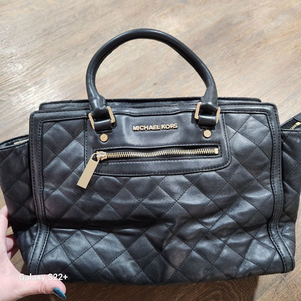 Michael Kors Selma Large Black Quilted Tote Bag Office Professional Old Money